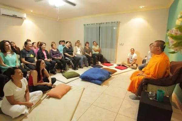 Leading the meditation at the Anamaya Holistic Center