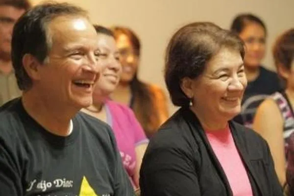 Two participants smiling after the session at Anamaya