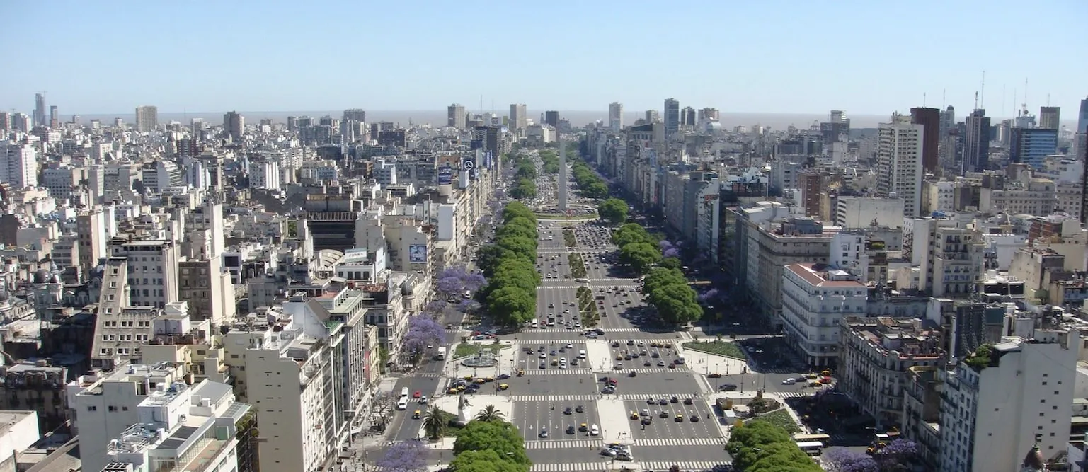 Aerial view of an avenue running through central Buenos Aires
